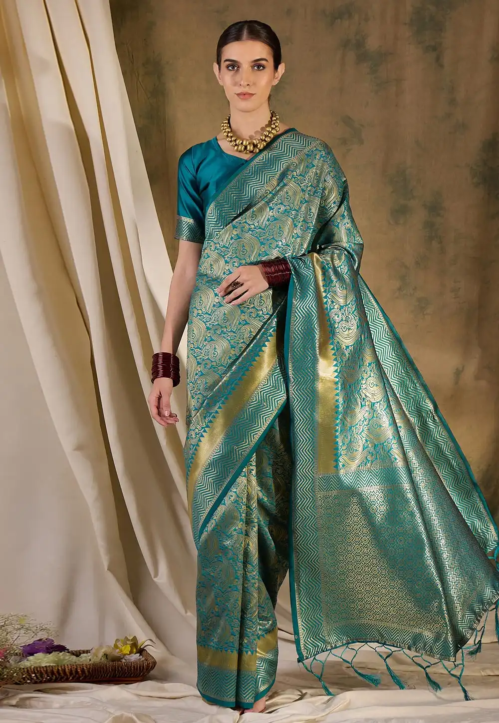 Teal Banarasi Silk Saree 289638