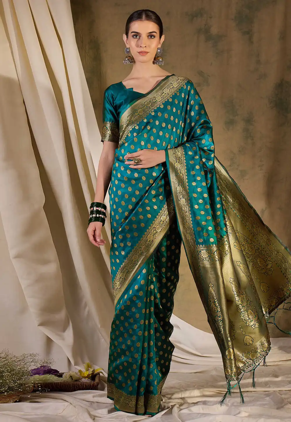 Teal Banarasi Silk Saree 289662