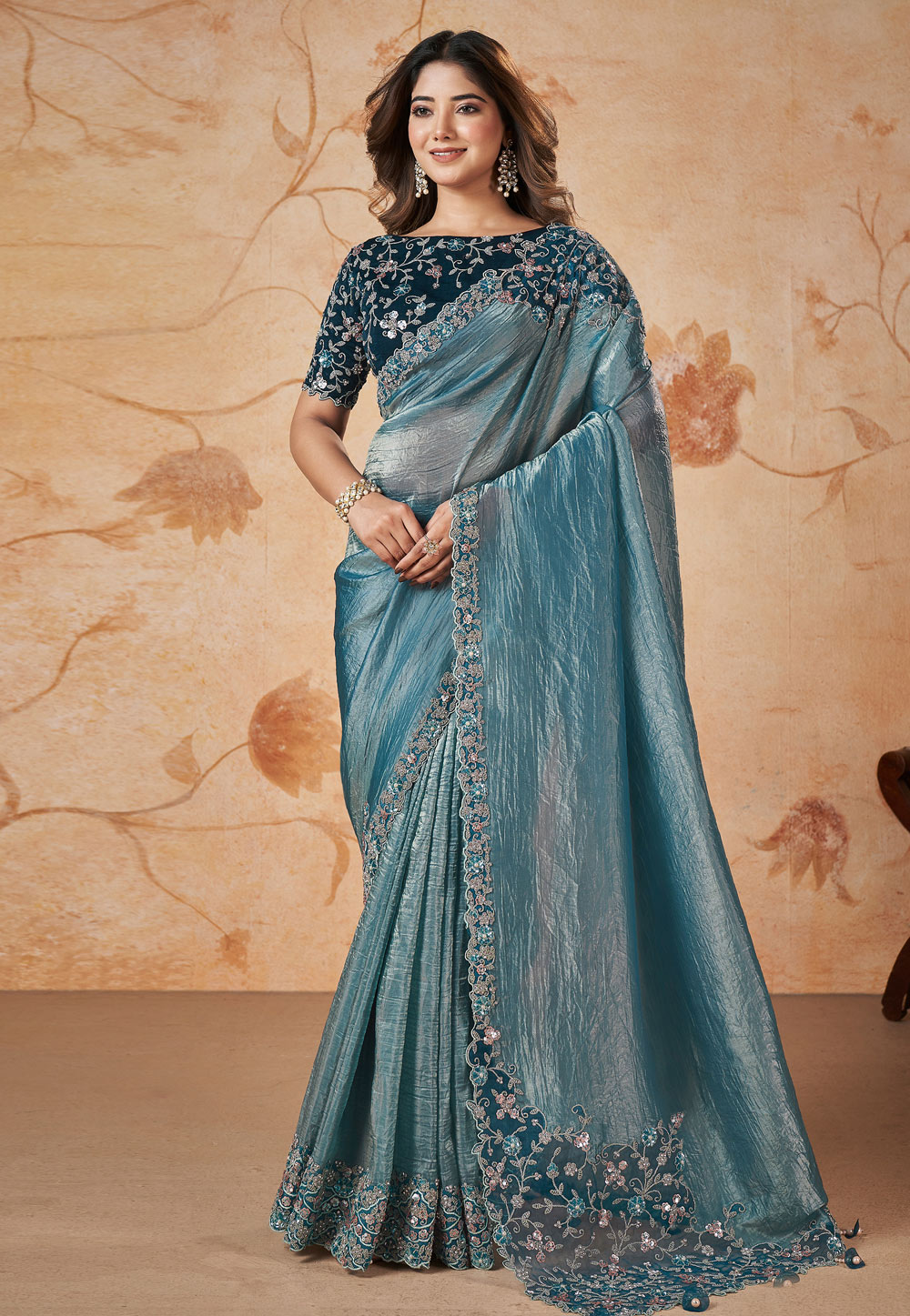 Teal Banarasi Silk Saree With Blouse 282873