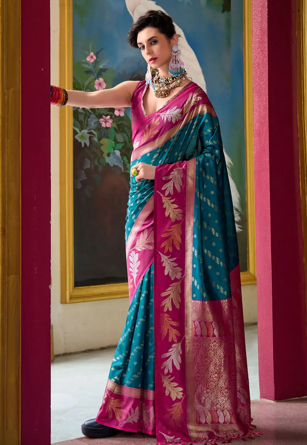 Teal Banarasi Silk Saree With Blouse 297742