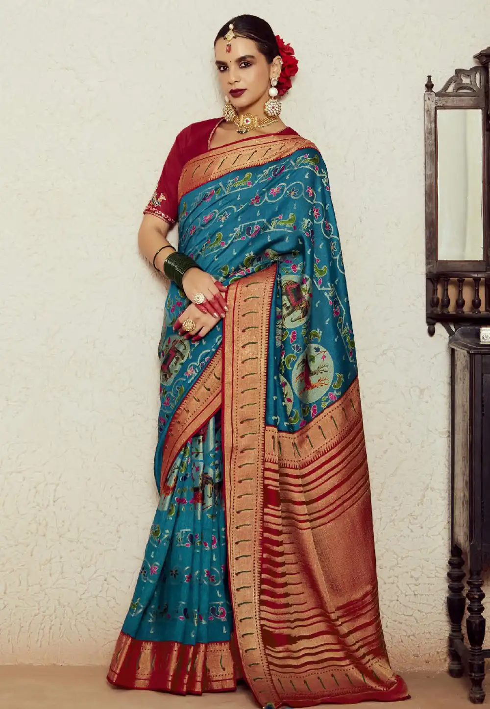 Teal Brasso Saree With Blouse 290671