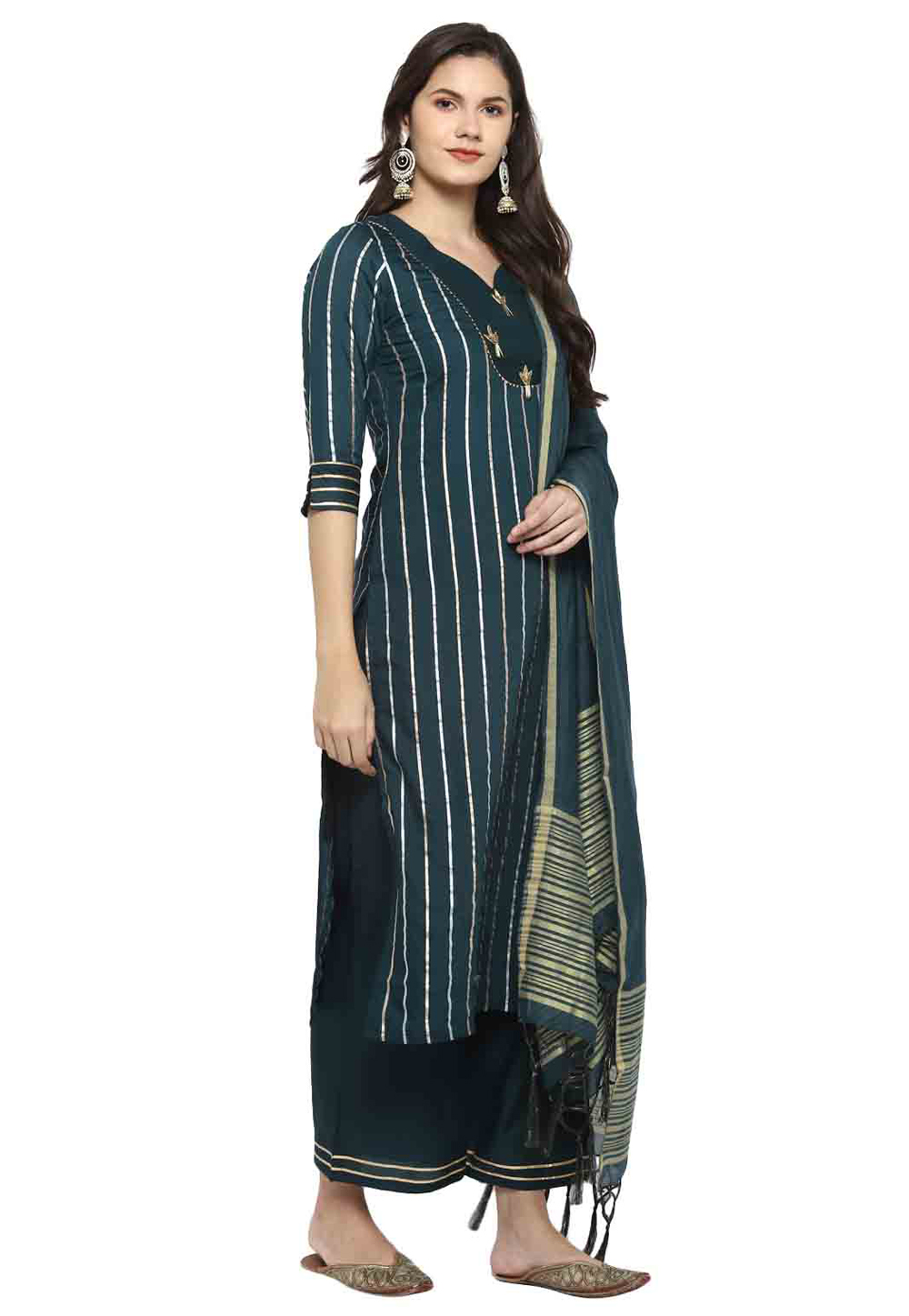 Teal Chanderi Readymade Palazzo Suit 280806