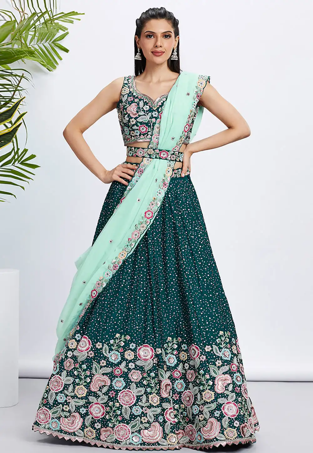 Teal Chiffon Lehenga Choli 291820