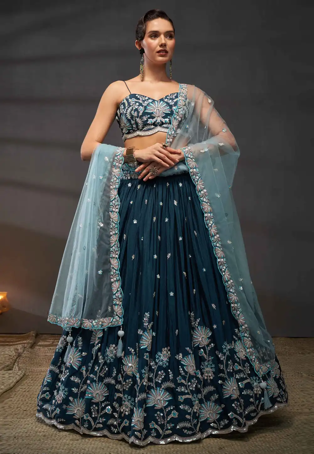 Teal Chiffon Lehenga Choli 291814