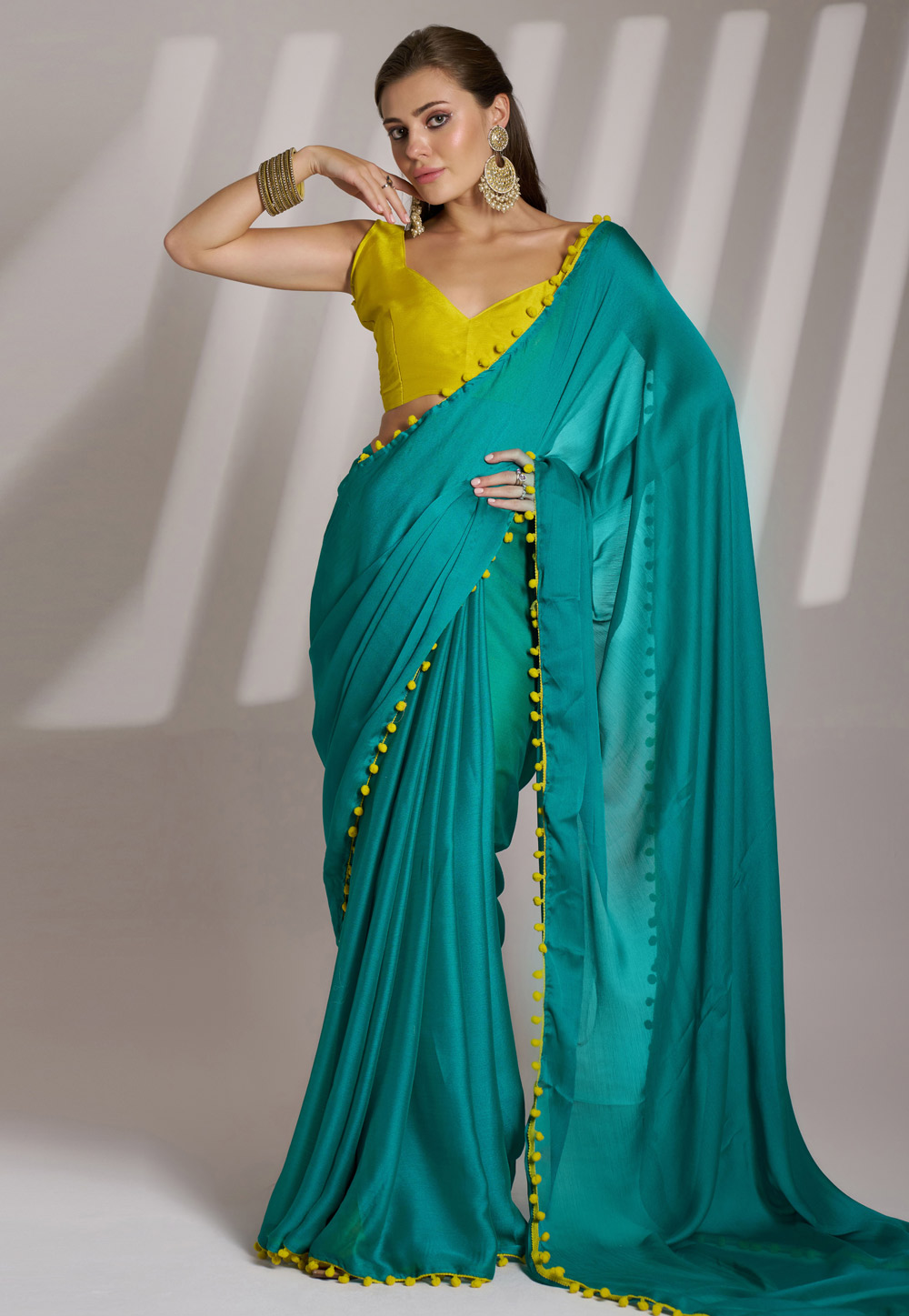 Teal Chiffon Saree With Blouse 304952