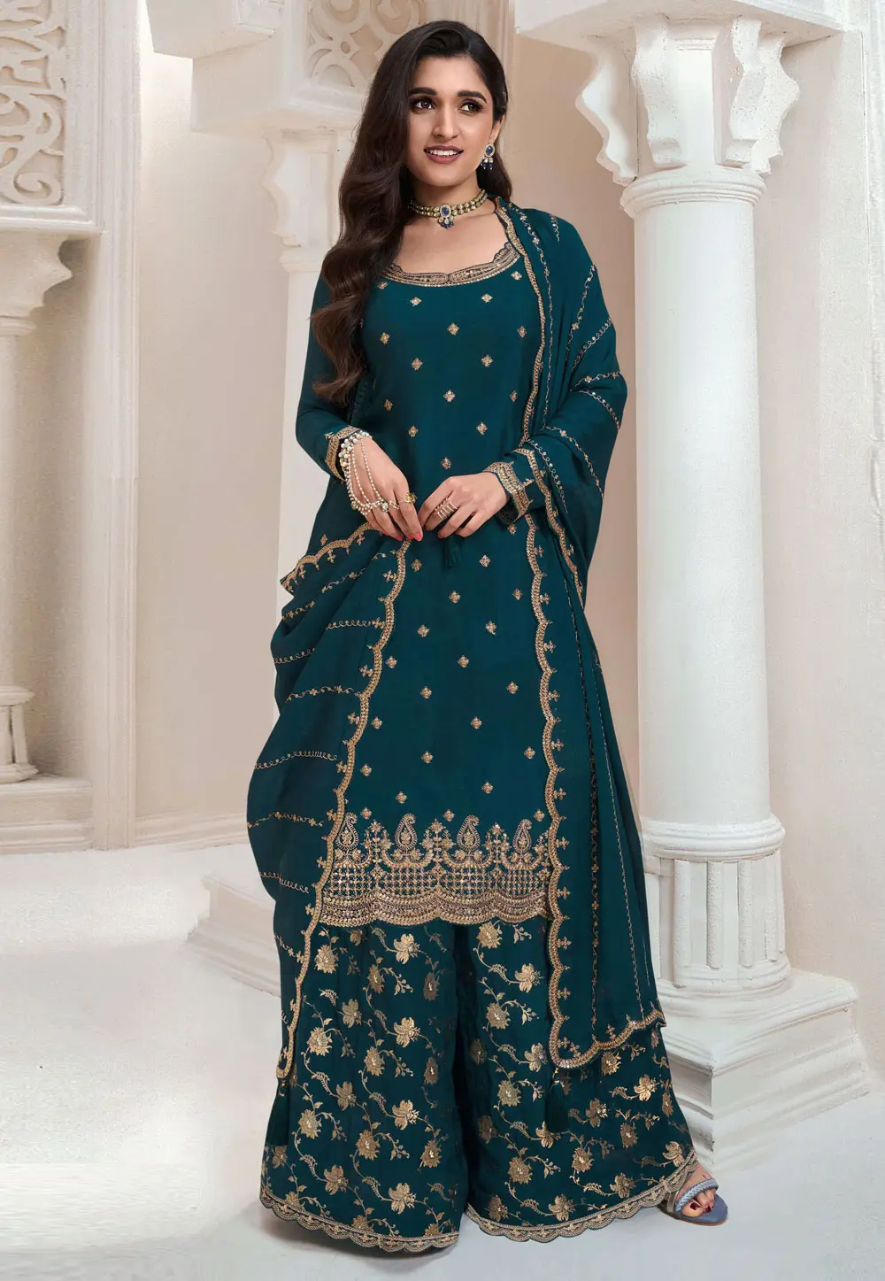 Teal Chinon Pakistani Suit 302354