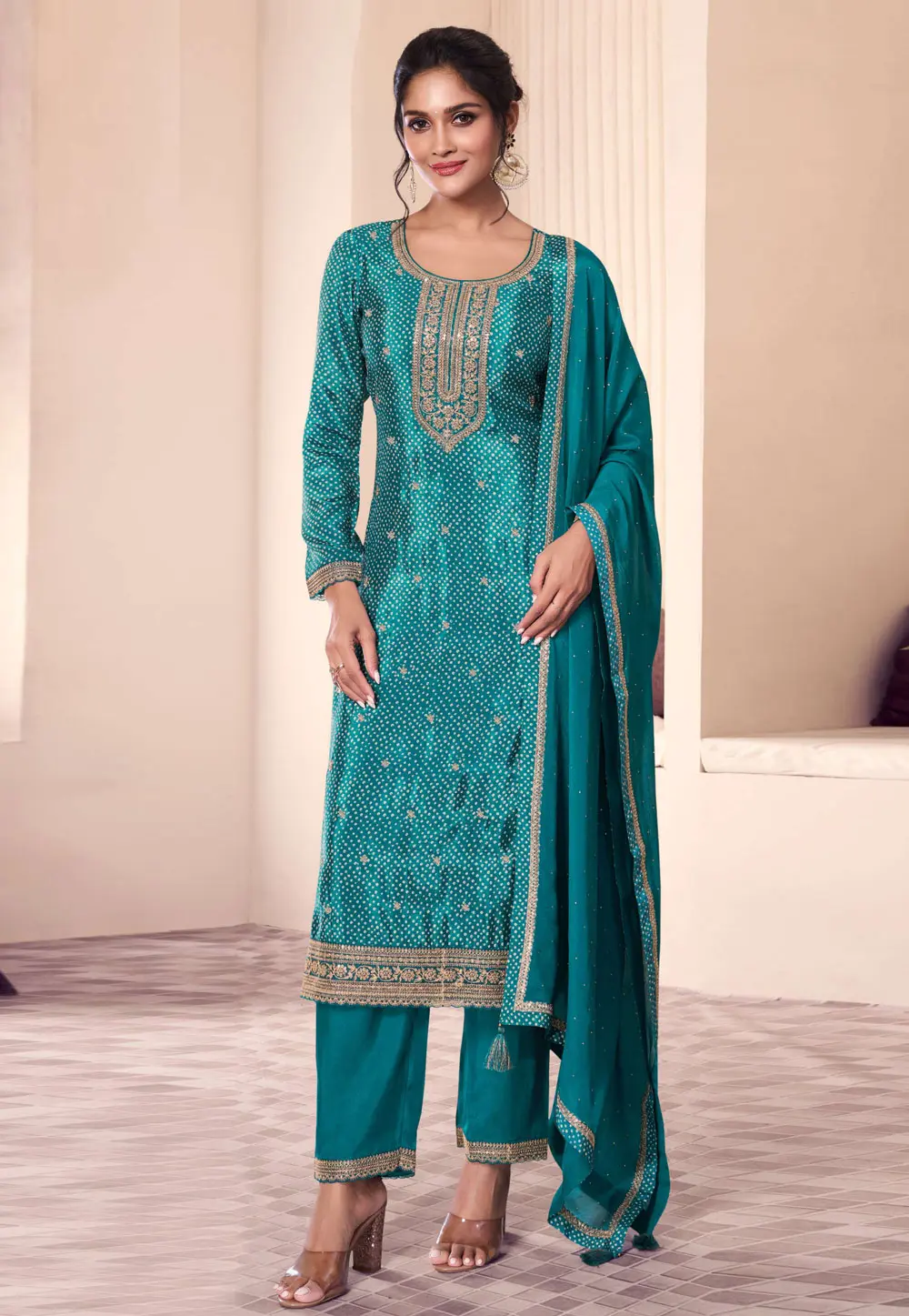 Teal Chinon Pakistani Suit 304632