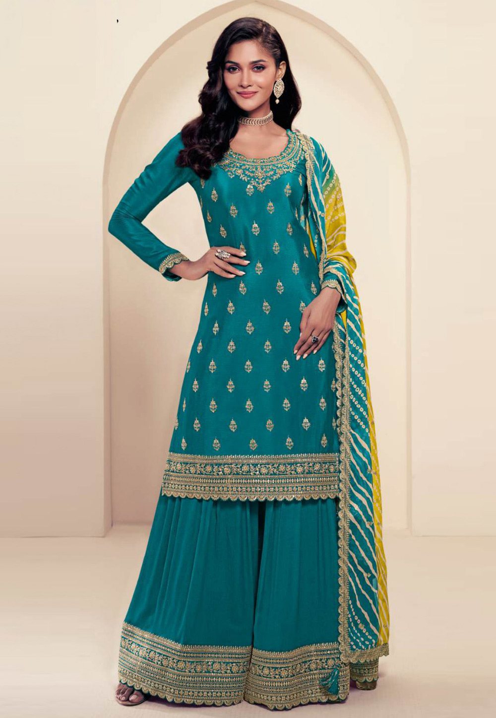 Teal Chinon Pakistani Suit 305328