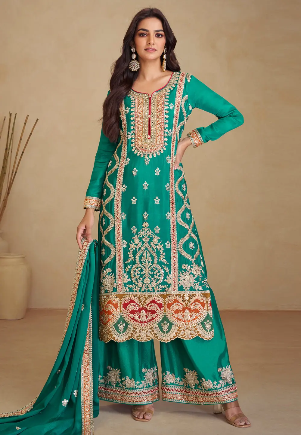 Teal Chinon Pakistani Suit 303205