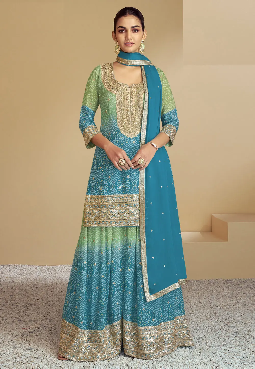 Teal Chinon Palazzo Suit 297938