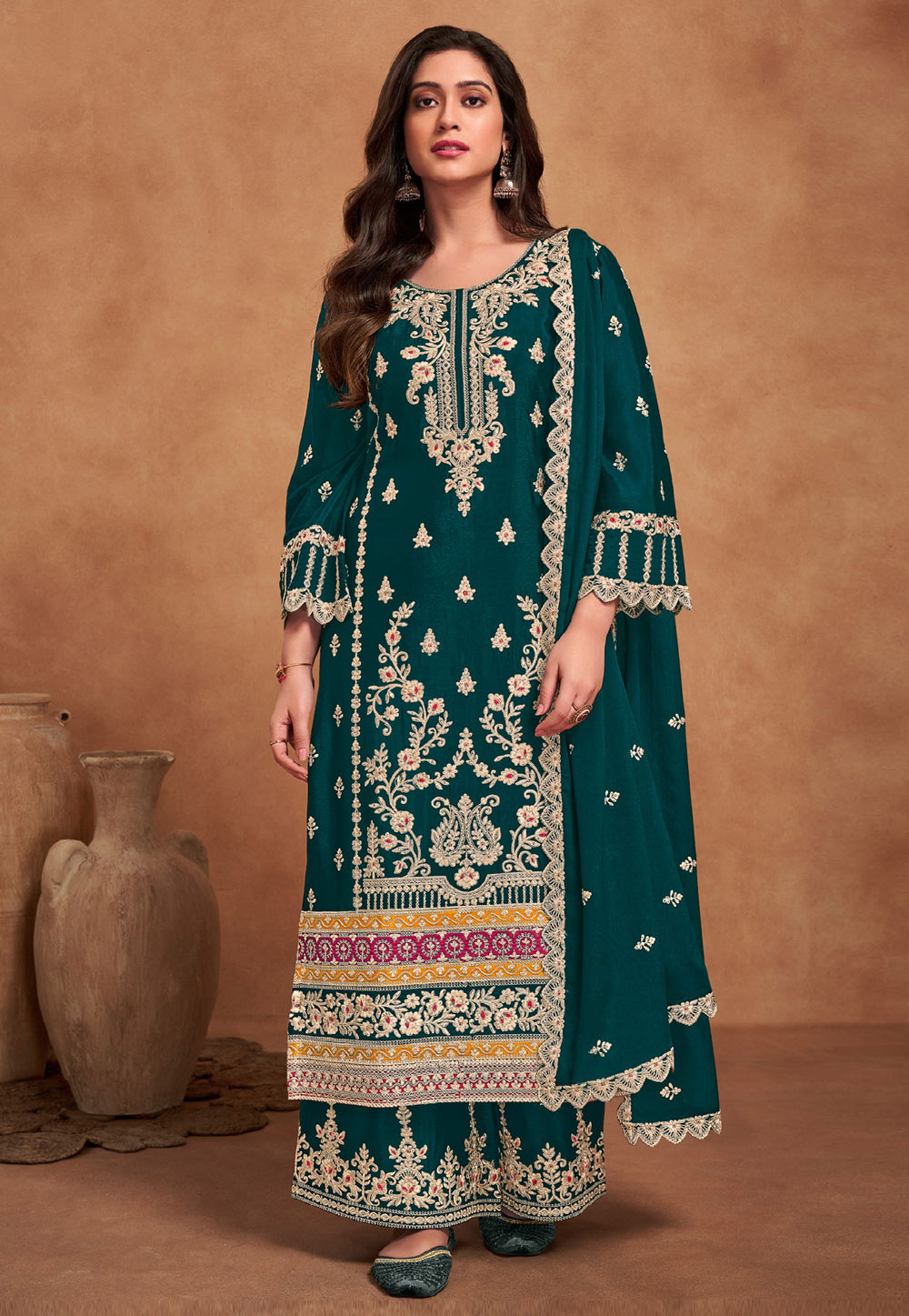 Teal Chinon Palazzo Suit 281552