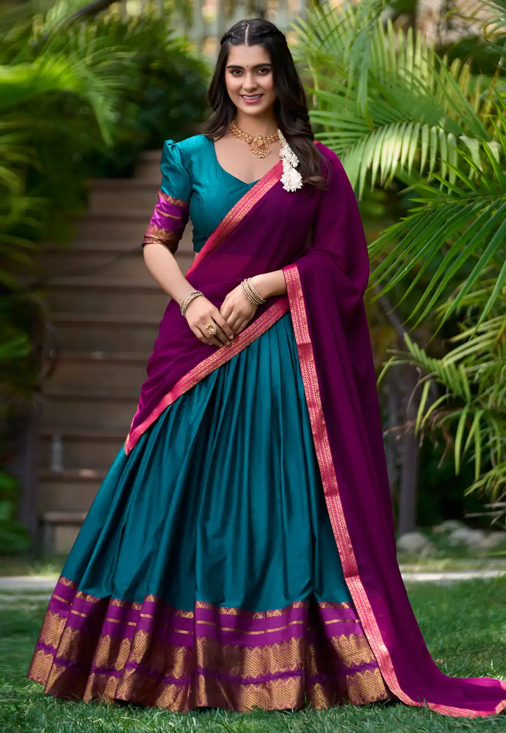 Teal Cotton Circular Lehenga Choli 292488