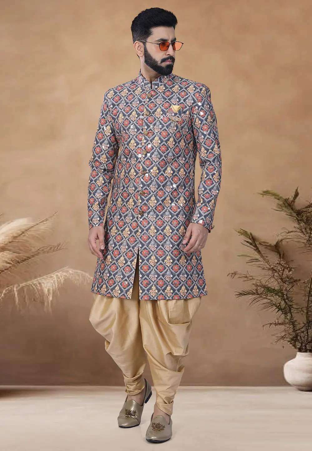 Teal Cotton Indo Western Suit 298582