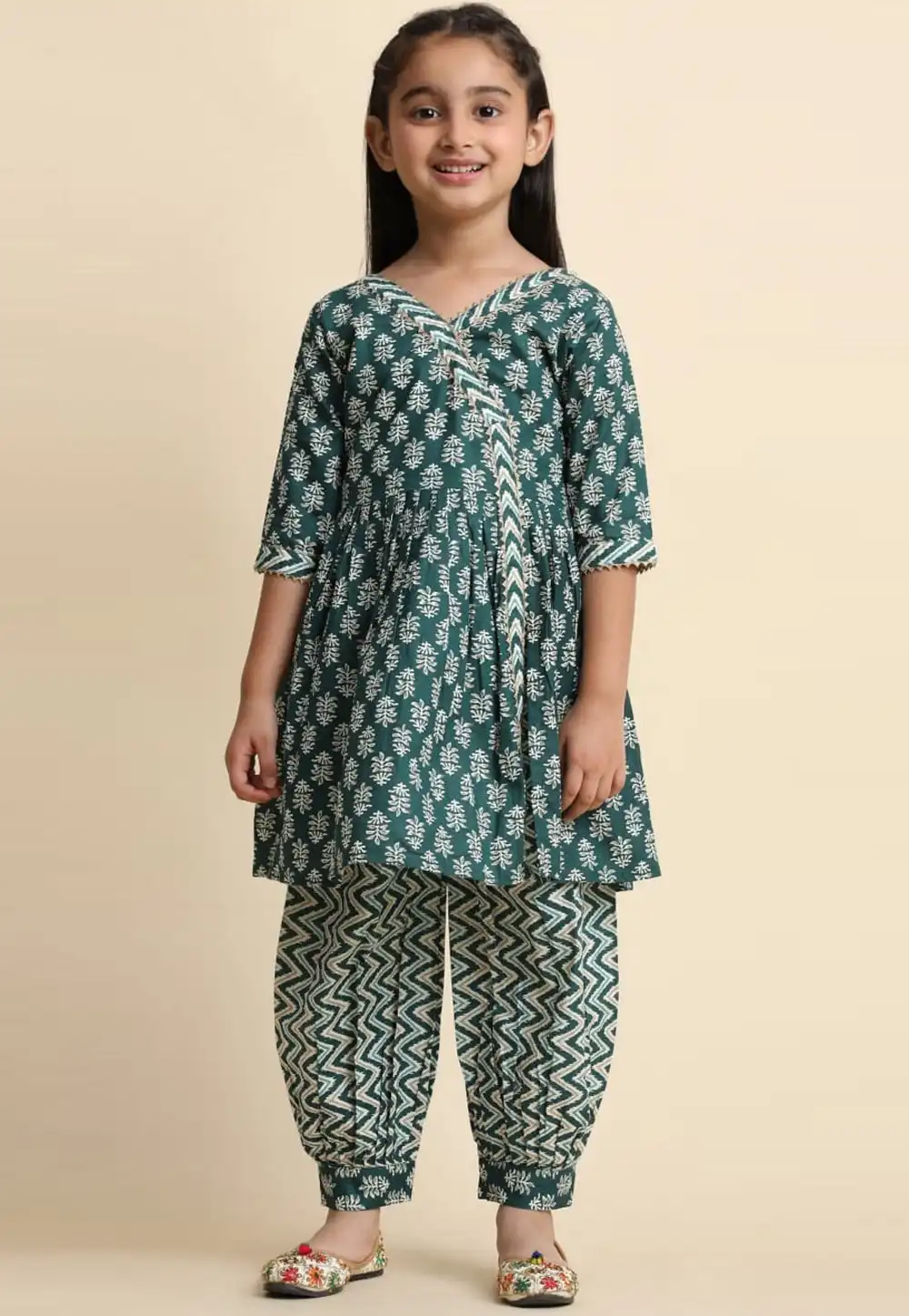 Teal Cotton Kids Palazzo Suit 293568