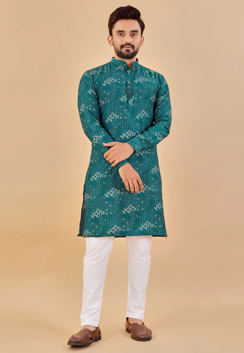 Teal Cotton Kurta Pajama 290094