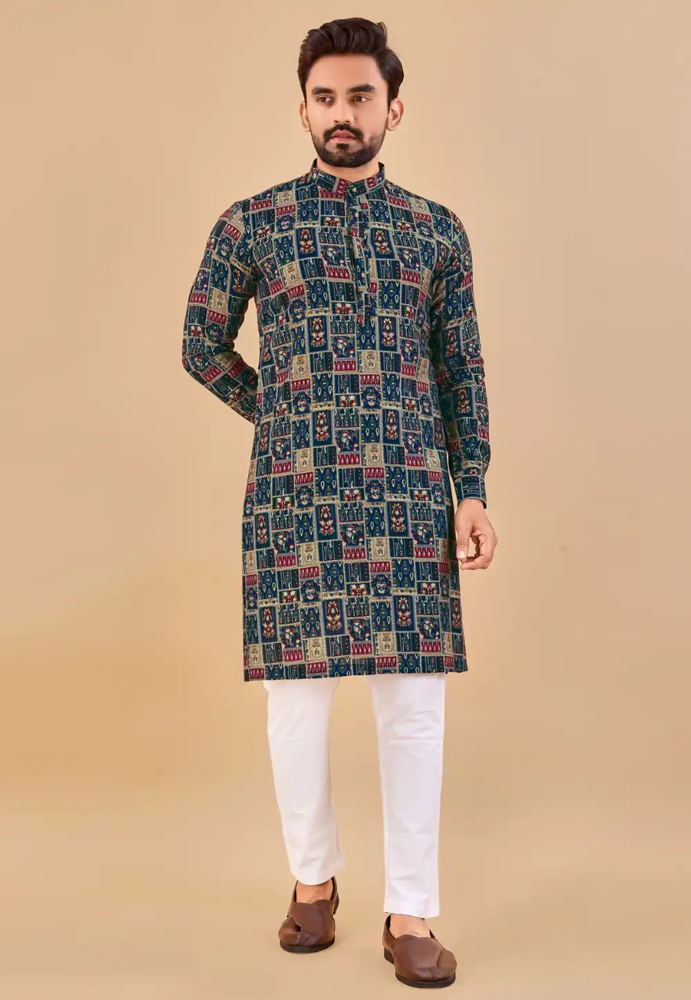 Teal Cotton Kurta Pajama 290106