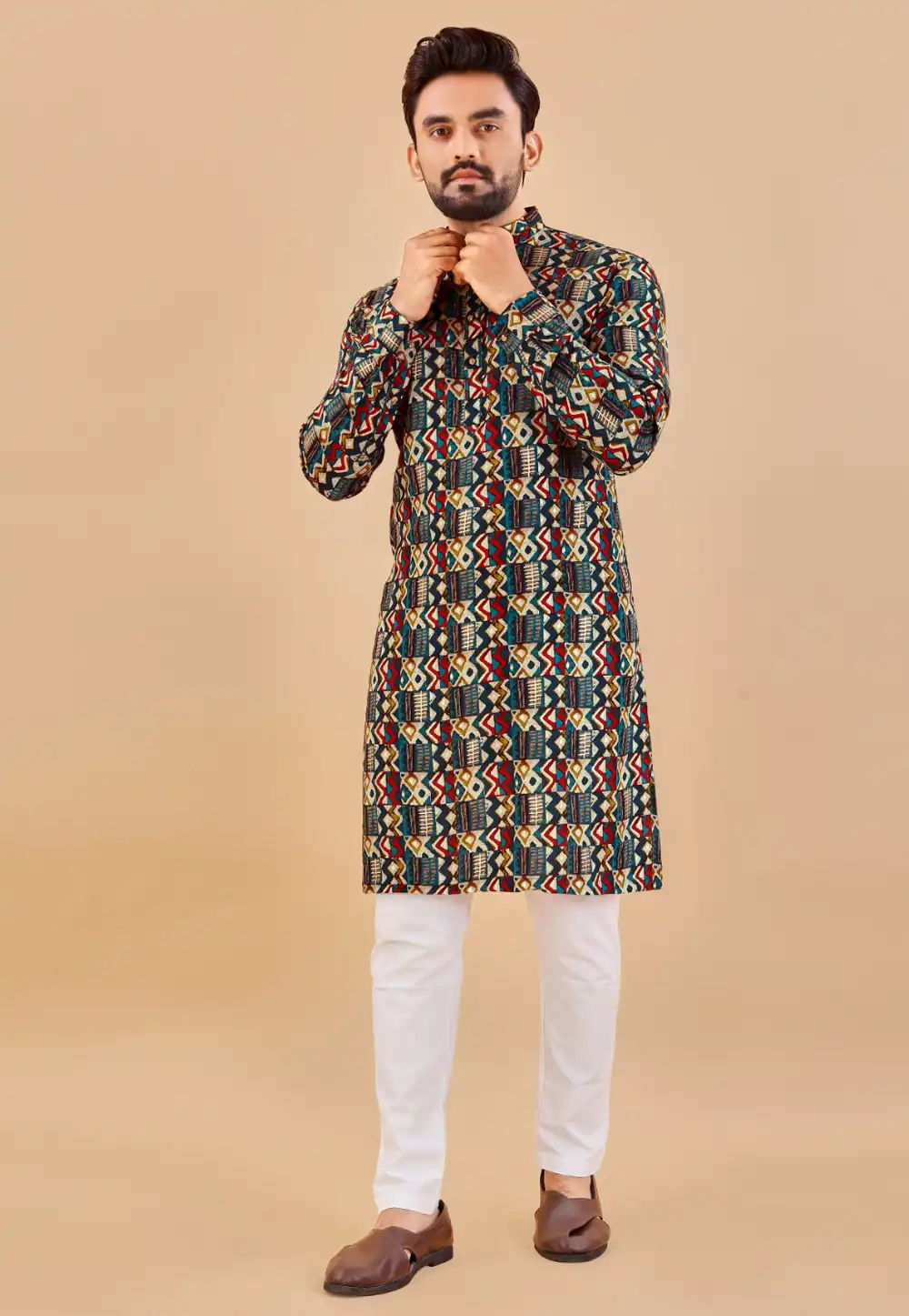 Teal Cotton Kurta Pajama 290108