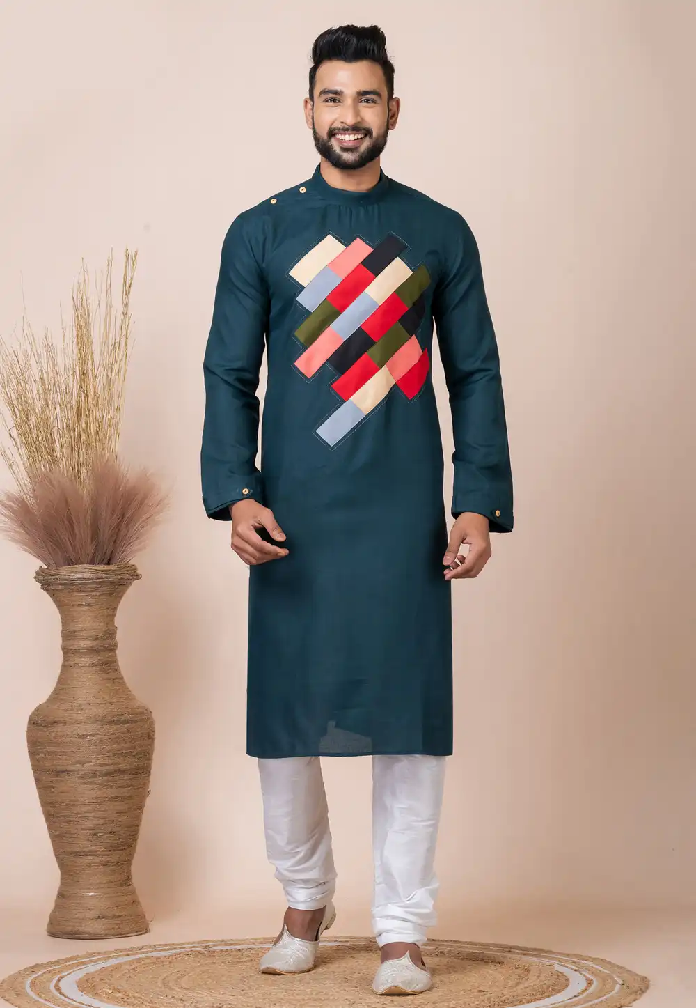 Teal Cotton Kurta Pajama 293955