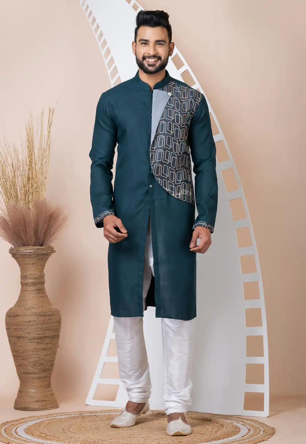 Teal Cotton Kurta Pajama 293958