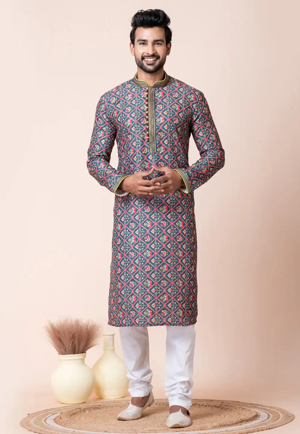 Teal Cotton Kurta Pajama 294324