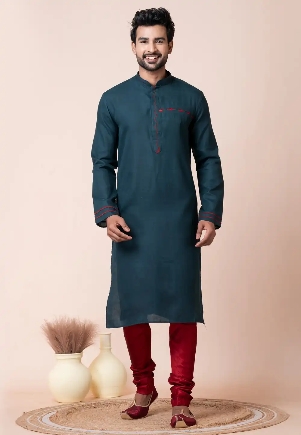 Teal Cotton Kurta Pajama 294329