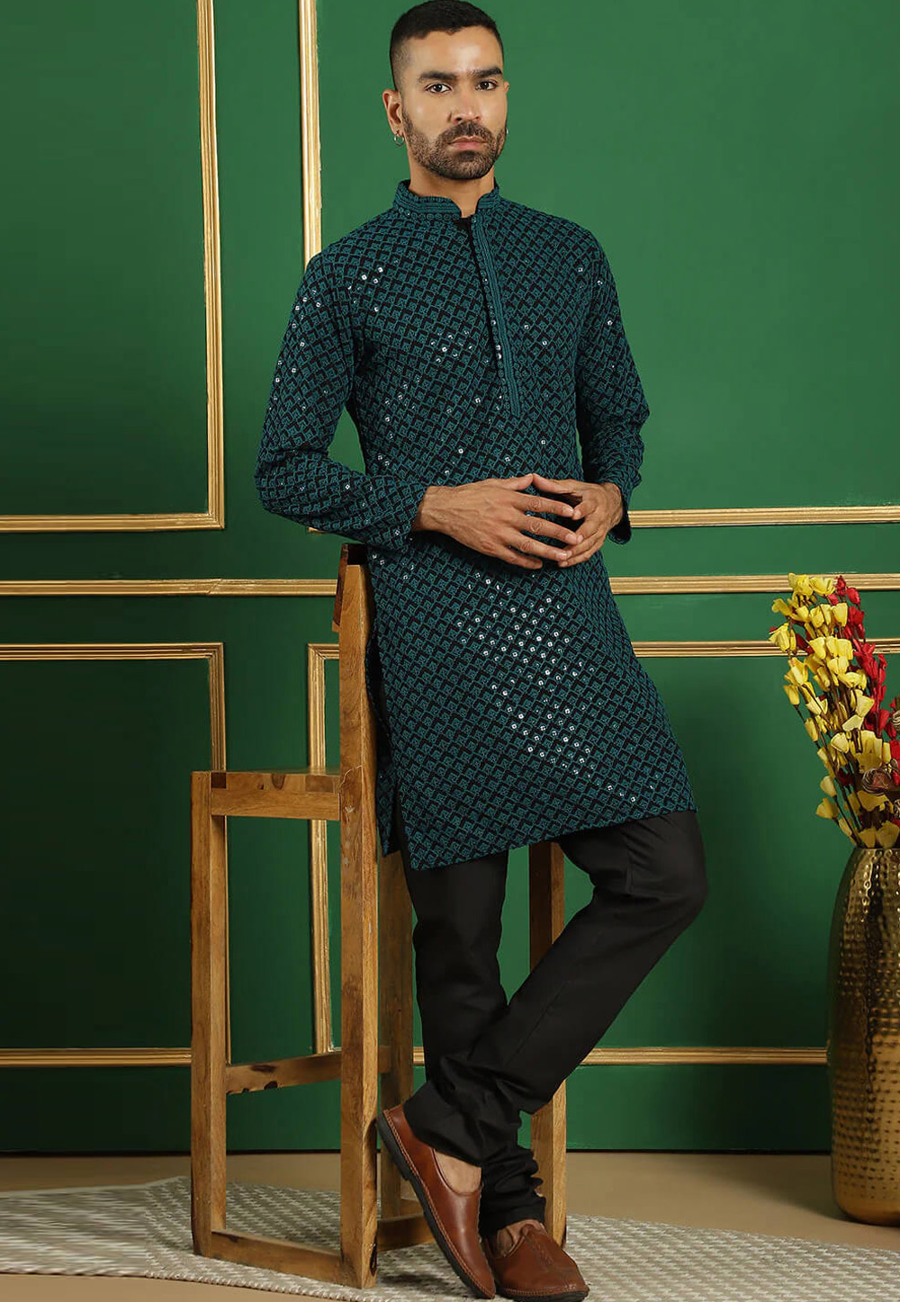 Teal Cotton Kurta Pajama 287617