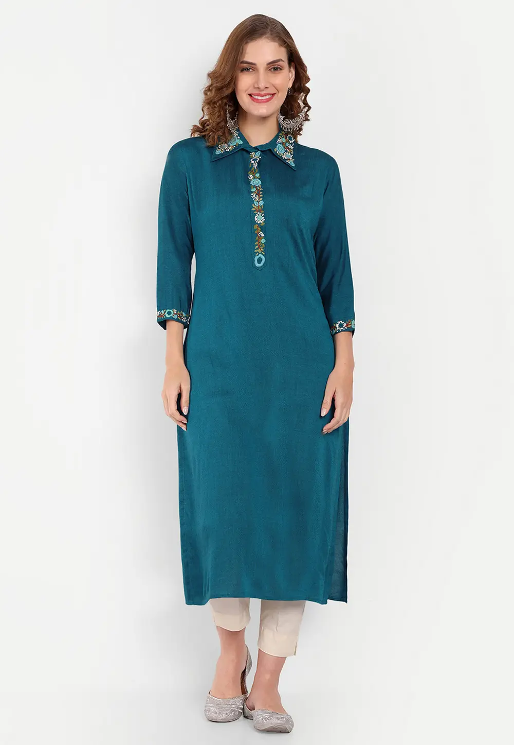 Teal Cotton Long Kurti 300500