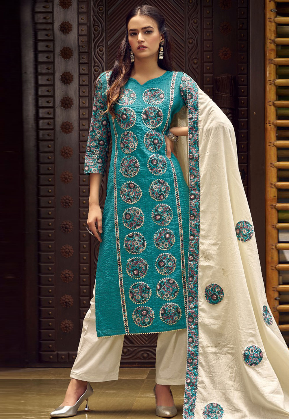 Teal Cotton Pant Style Suit 310156