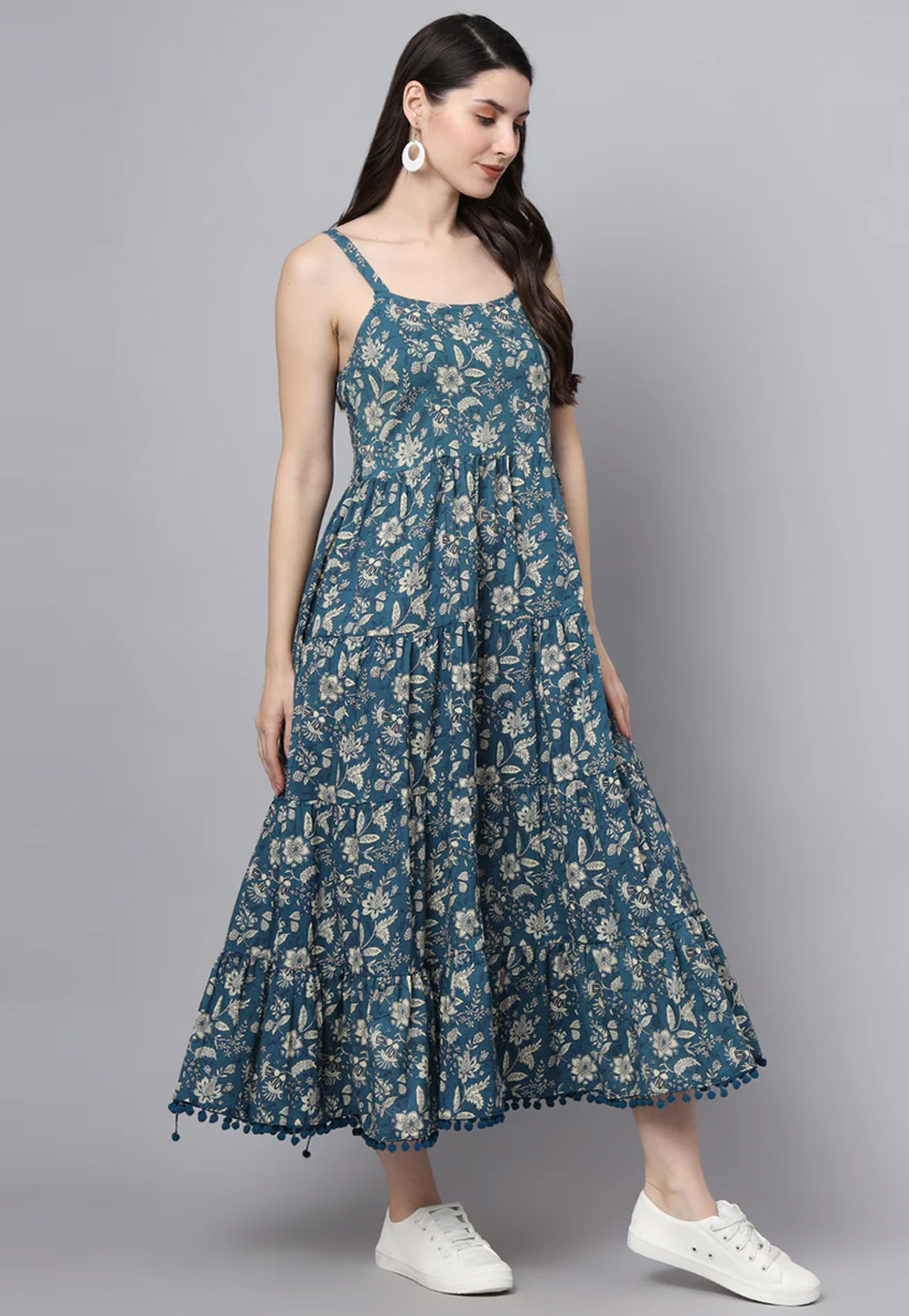 Teal Cotton Printed Gown 305112