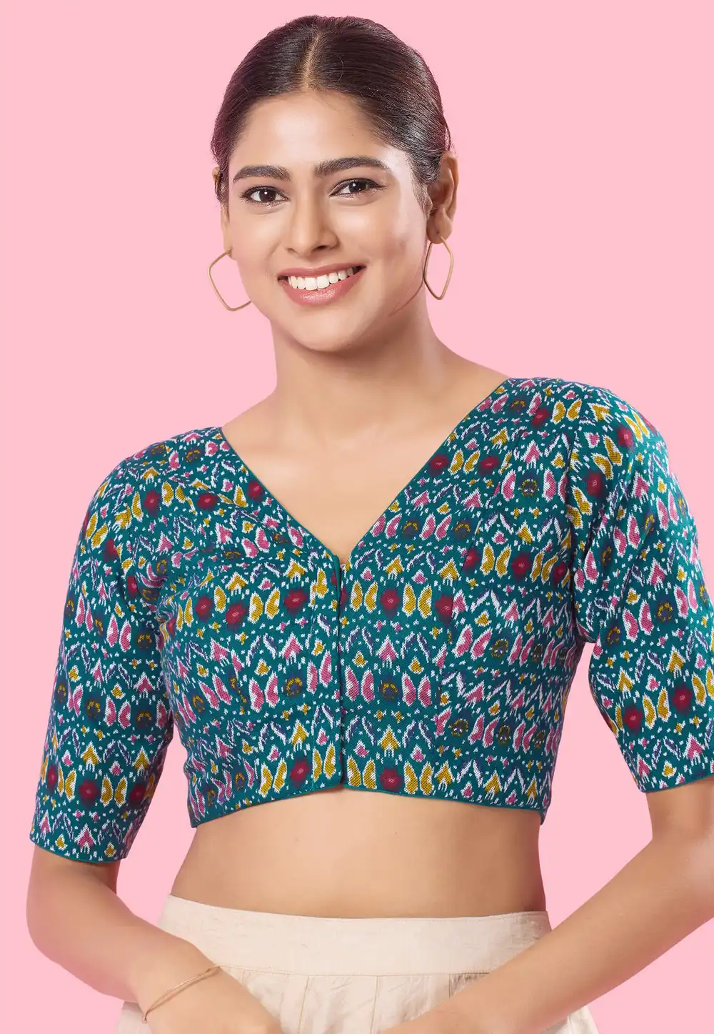 Teal Cotton Readymade Blouse 288670