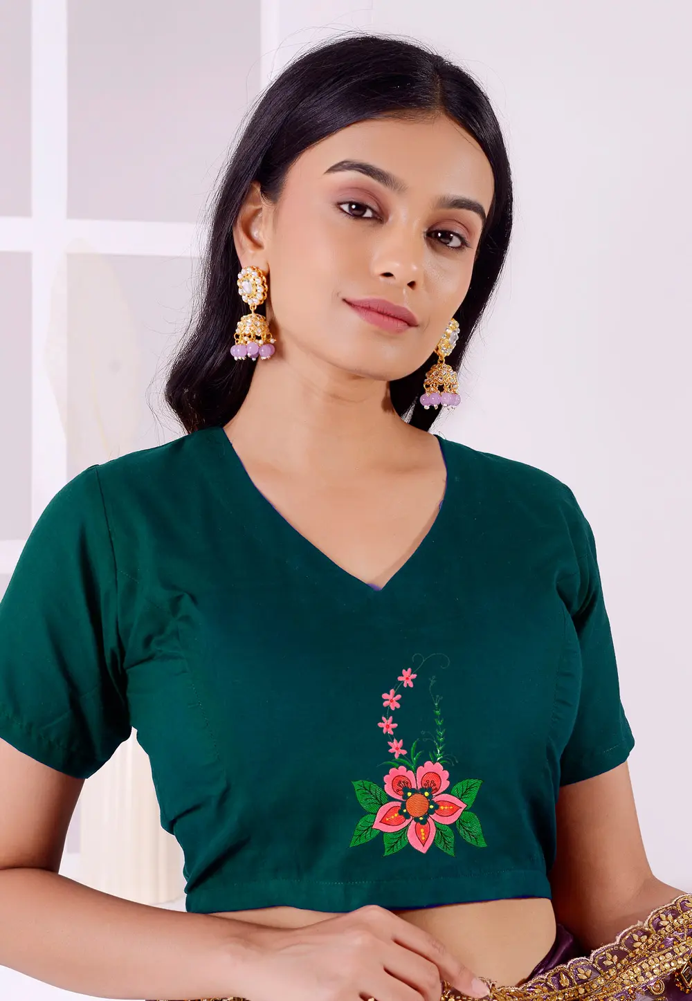 Teal Cotton Readymade Blouse 298789