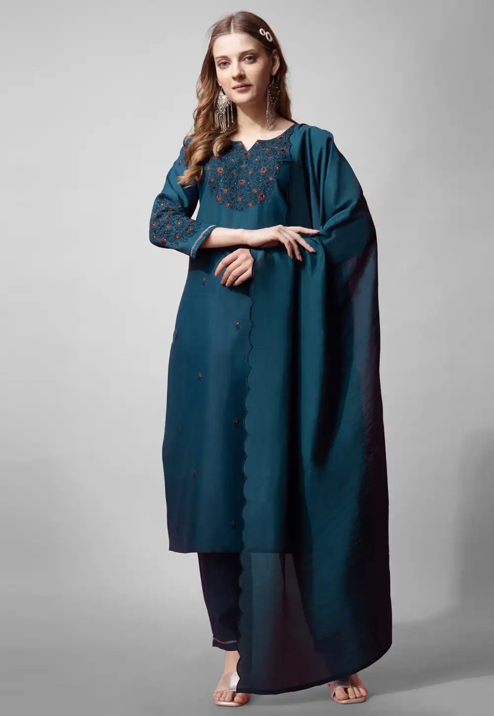 Teal Cotton Readymade Pakistani Suit 290722