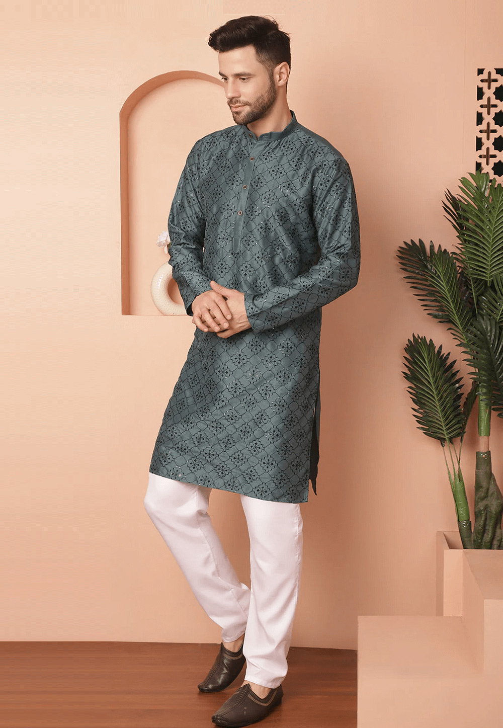 Grey Cotton Silk Kurta Pajama 287733