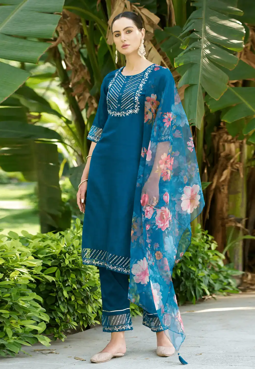 Teal Cotton Silk Readymade Pakistani Suit 289375