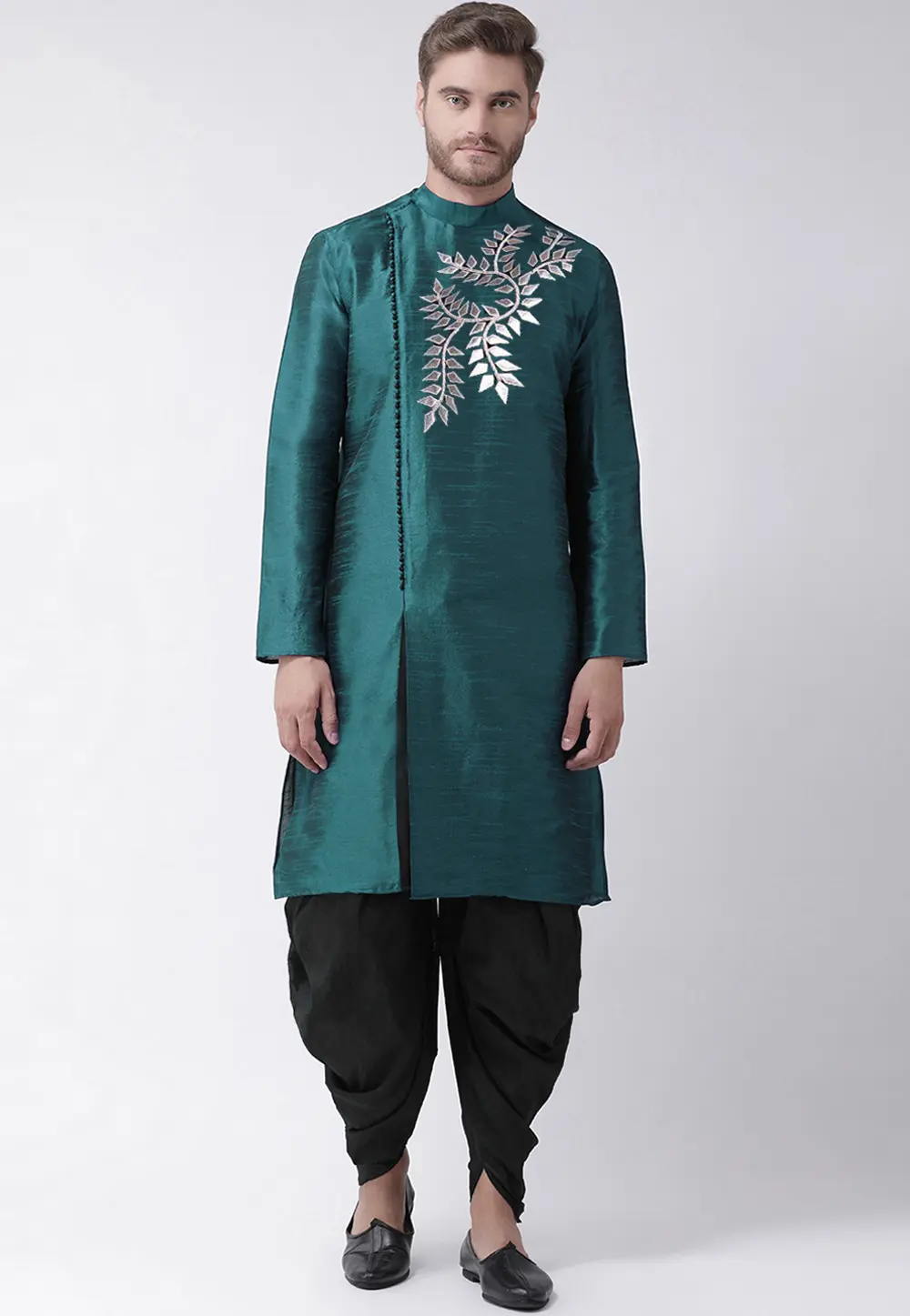 Teal Dupion Silk Dhoti Kurta 304484