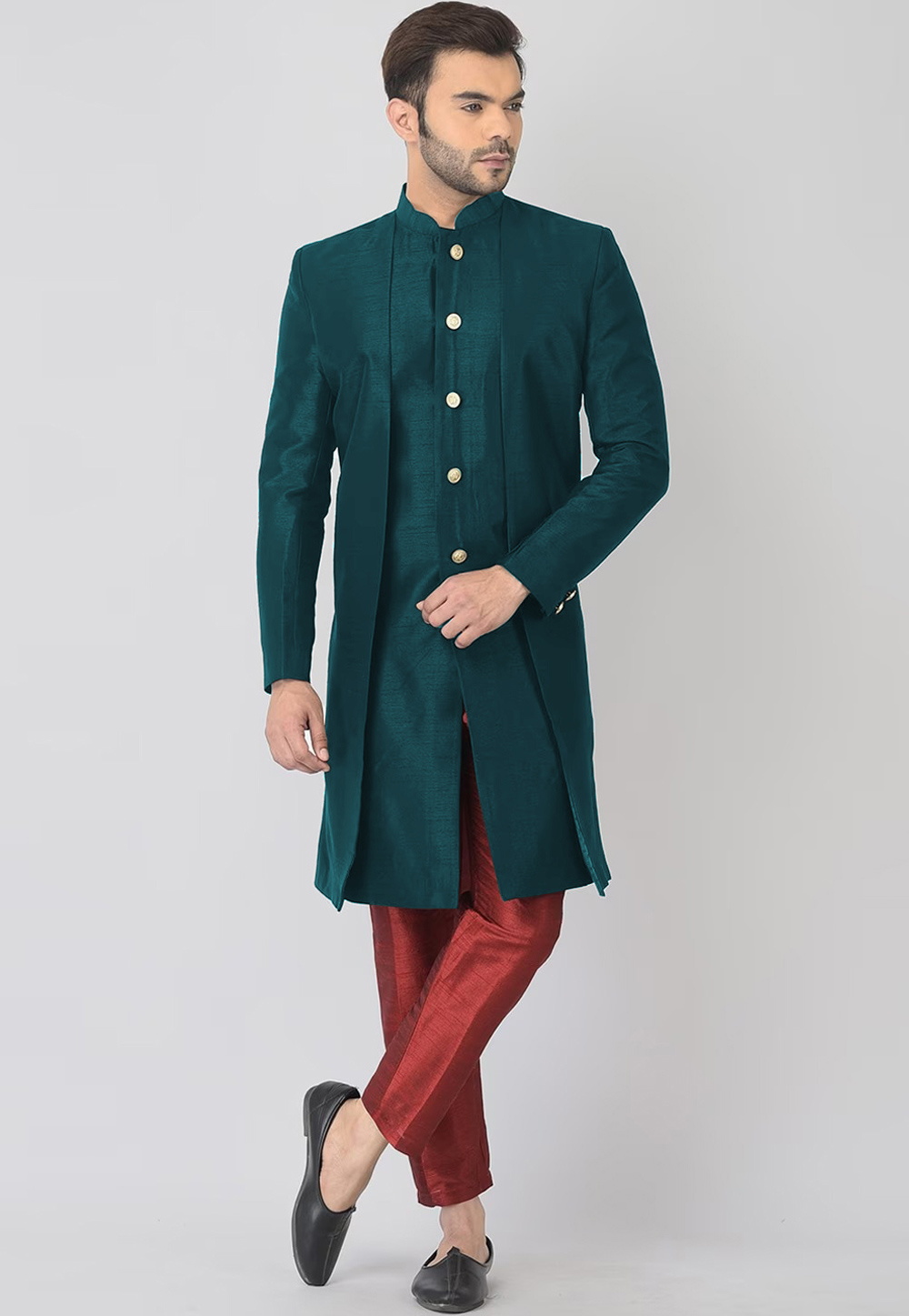 Teal Dupion Silk Indo Western Suit 279711