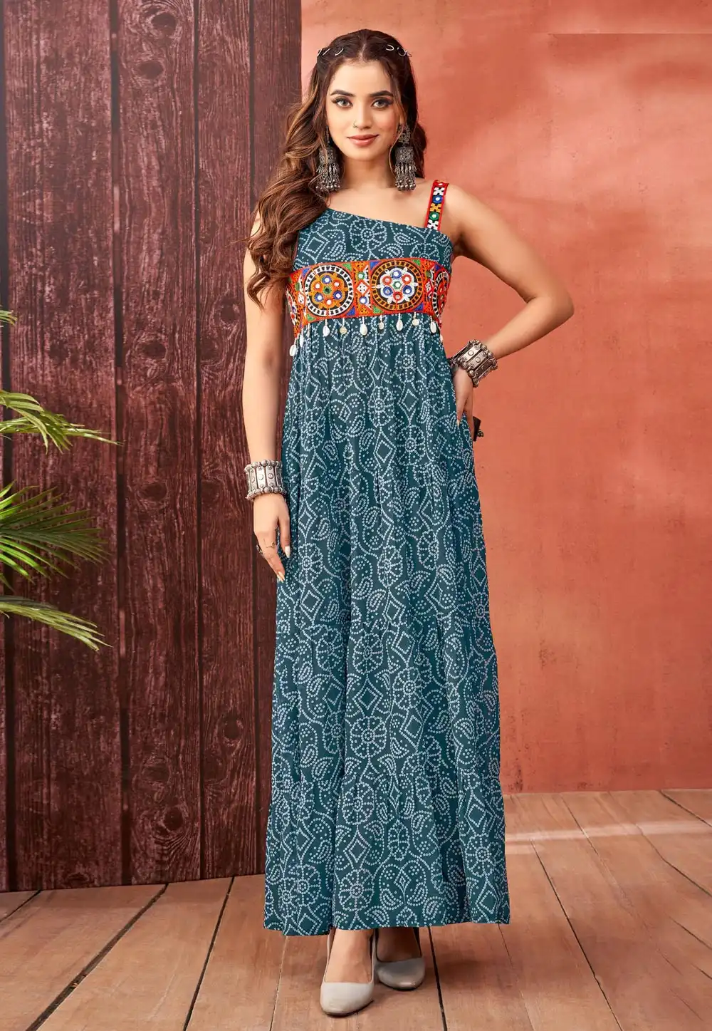 Teal Faux Georgette Navratri Wear Gown 293536