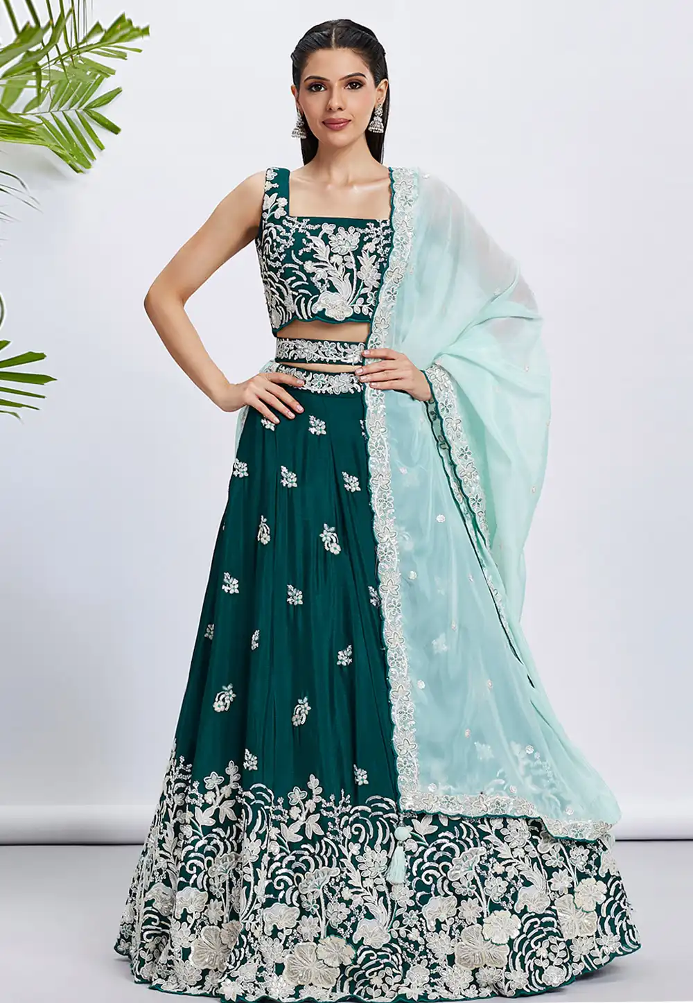 Teal Georgette A Line Lehenga Choli 291693