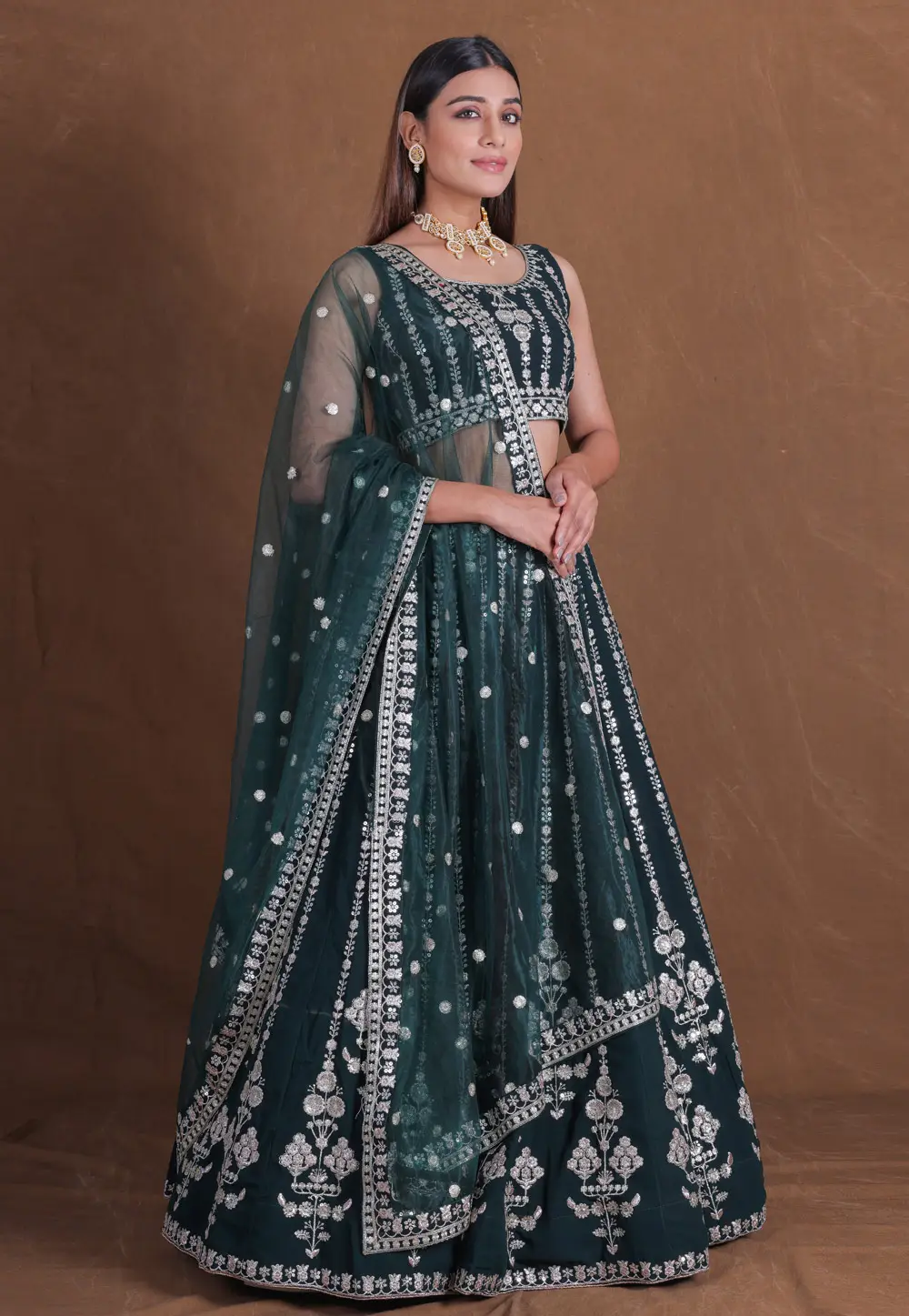 Teal Georgette Circular Lehenga Choli 297187