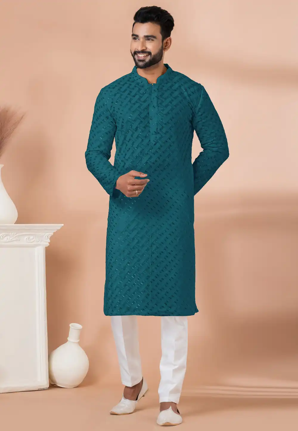 Teal Georgette Kurta Pajama 291528