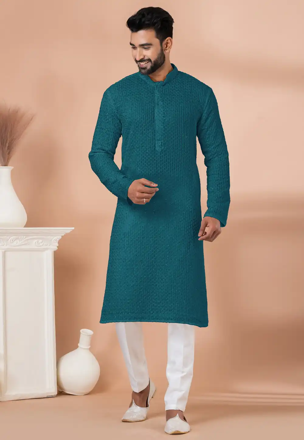 Teal Georgette Kurta Pajama 291537