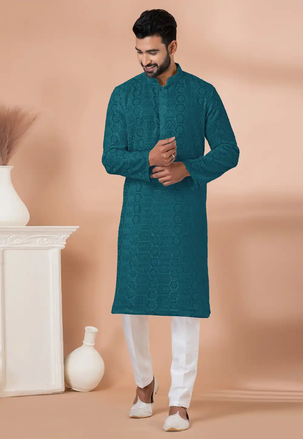 Teal Georgette Kurta Pajama 292199