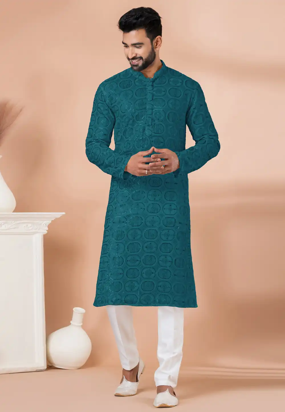 Teal Georgette Kurta Pajama 292208