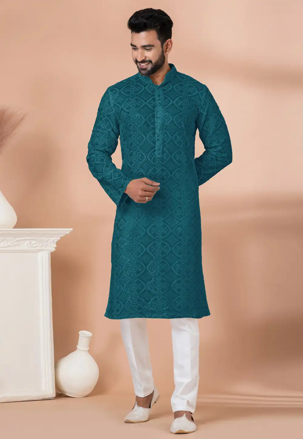 Teal Georgette Kurta Pajama 292217