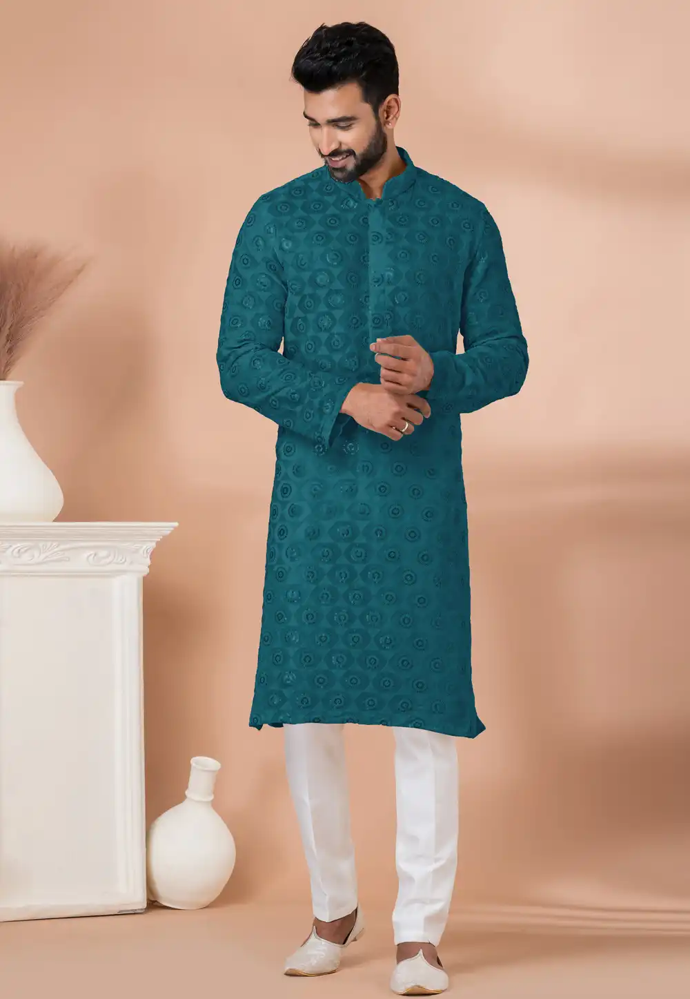 Teal Georgette Kurta Pajama 292555