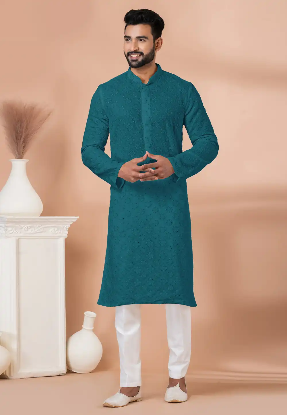 Teal Georgette Kurta Pajama 292564