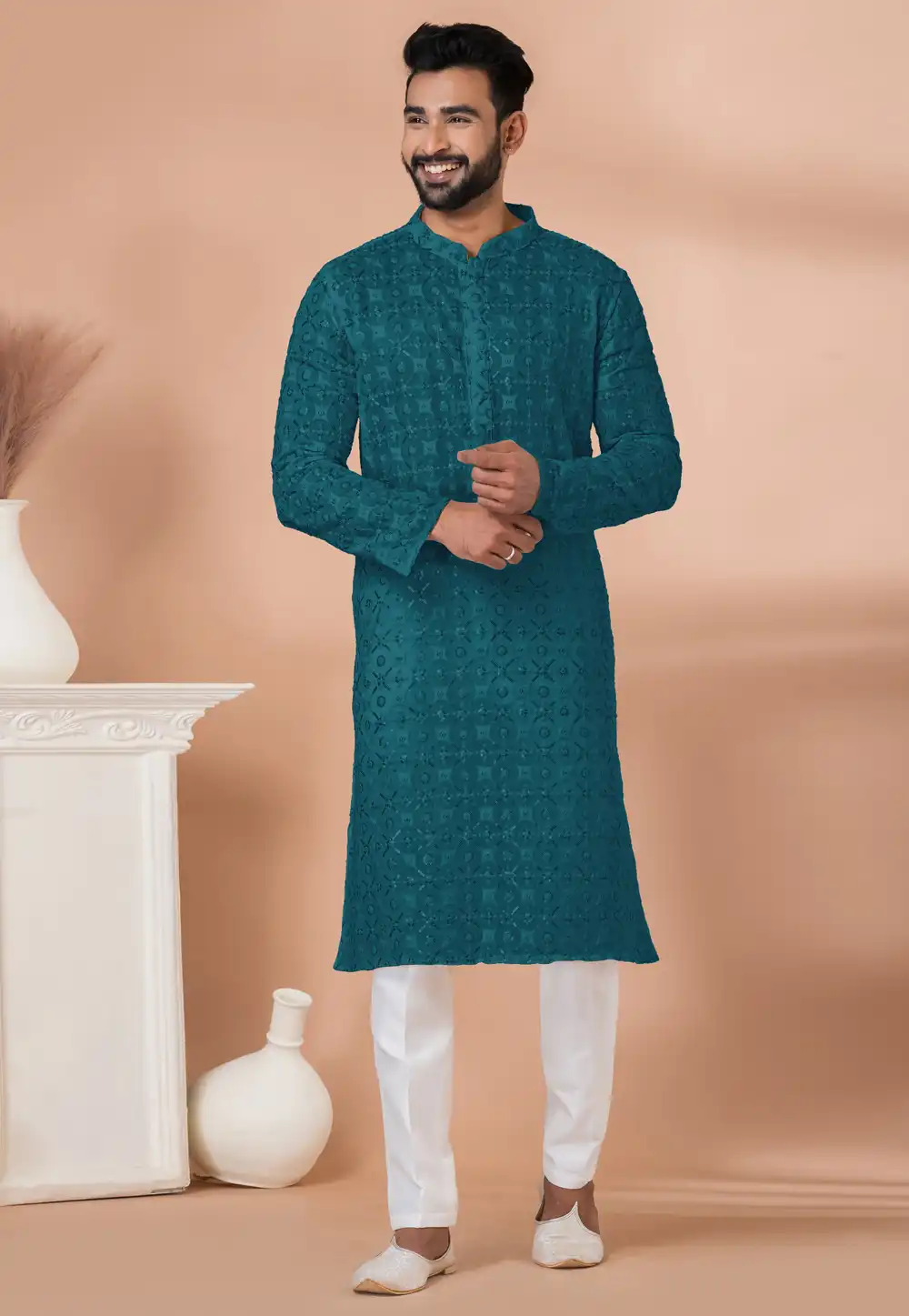 Teal Georgette Kurta Pajama 292573