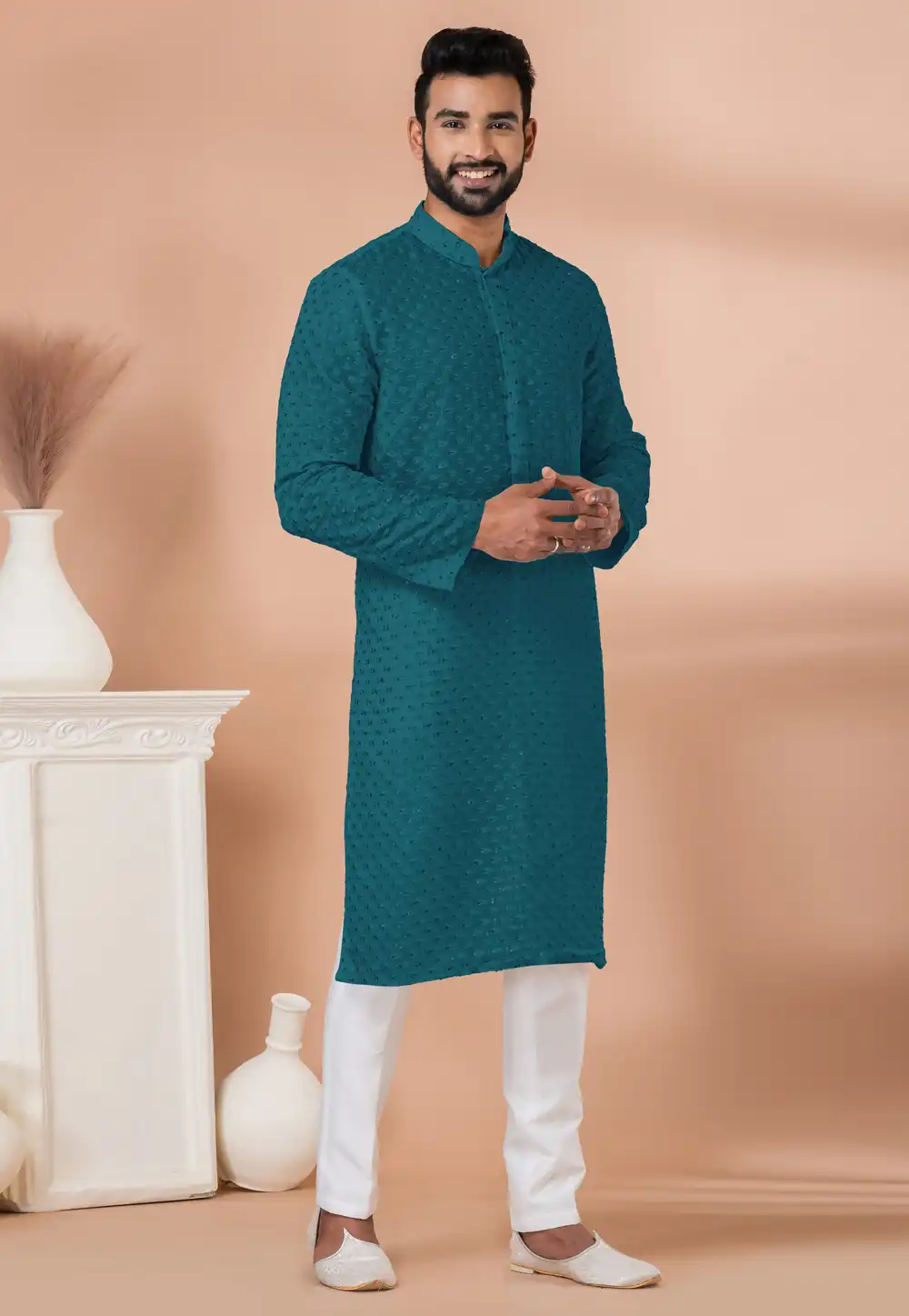 Teal Georgette Kurta Pajama 292582