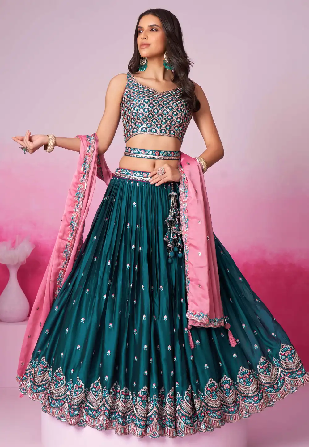 Teal Georgette Lehenga Choli 293201