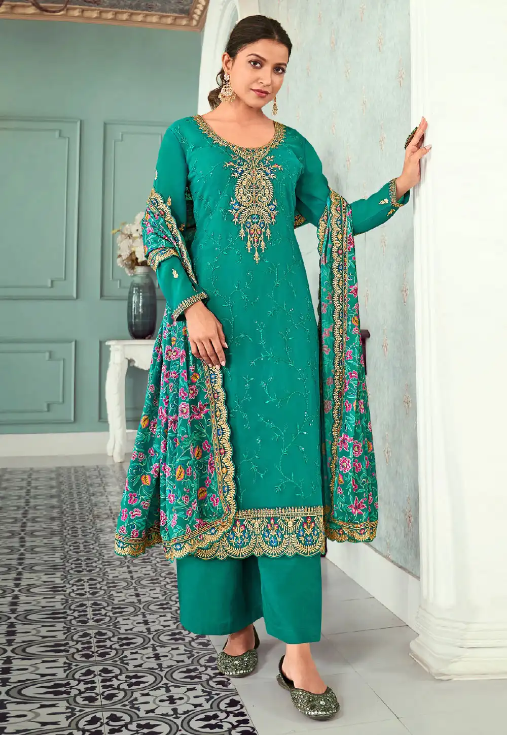 Teal Georgette Pakistani Suit 291658